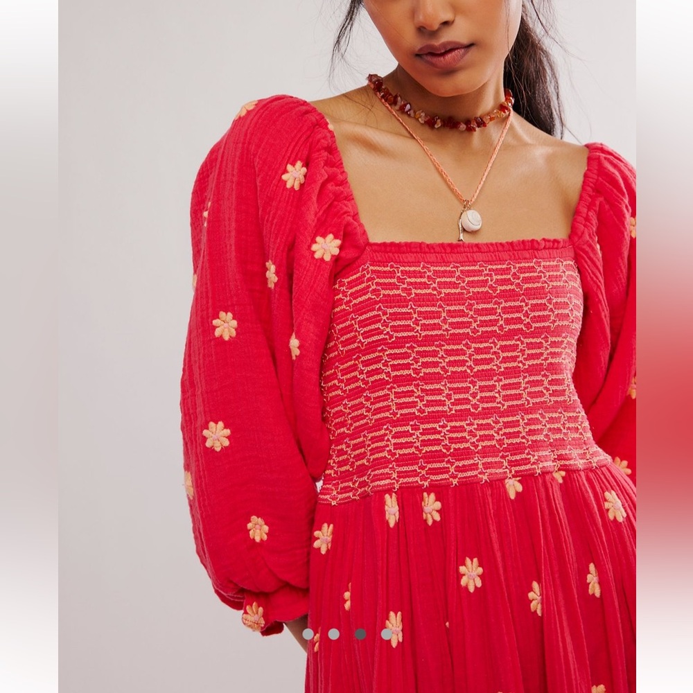 Free People Dahlia Embroidered Smocked Top Romantic Cottagecore Maternity Maxi - Picture 2 of 4